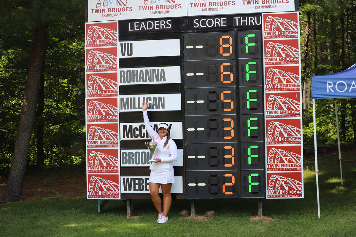 Lilia Vu posing in front of final scoreboard - Photo credit: Fred Wilson